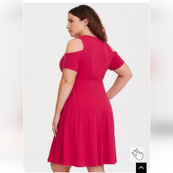 HOST PIC πTorrid Pink Jersey Faux Wrap Short Sleeve Cold Shoulder Dress - Picture 4 of 10